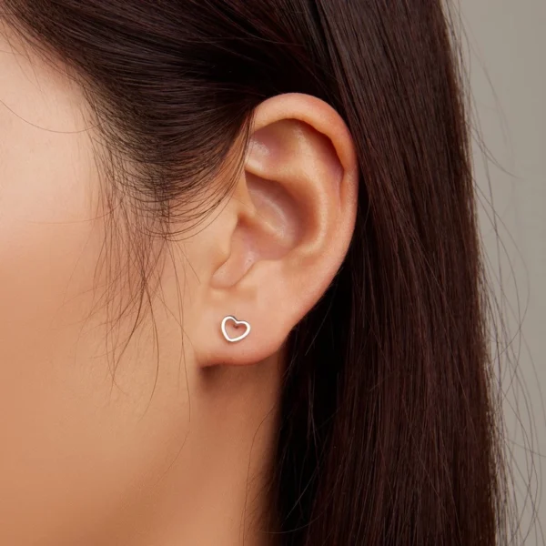 Sterling Silver Hollow Heart Earrings