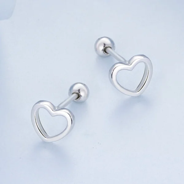 Sterling Silver Hollow Heart Earrings