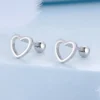 Sterling Silver Hollow Heart Earrings