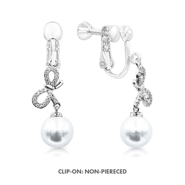 Ribbon Bow Pearl Dangle Earrings
