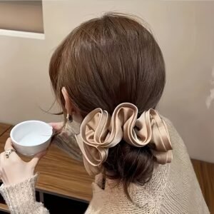 3852c020-f84e-4b2b-a9df-db08a16892fe.jpg Retro Satin Scrunchies Soft Frilly Ponytail Hair Ties (Multi-Color)