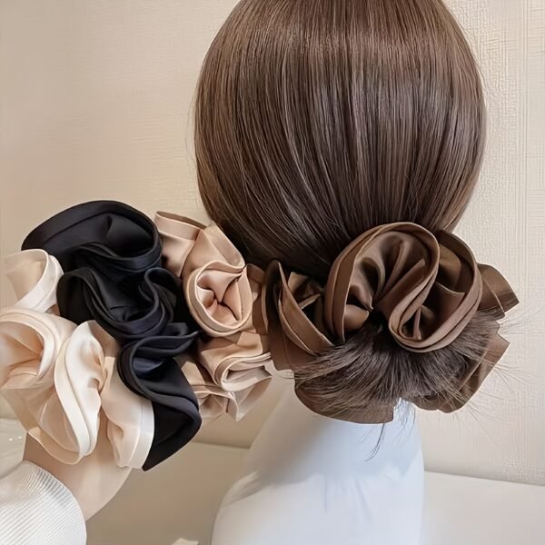 Retro Satin Scrunchies Soft Frilly Ponytail Hair Ties (Multi-Color)