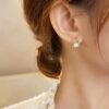 French Teardrop Pearl Stud Earrings Elegant Geometric Daily Jewelry